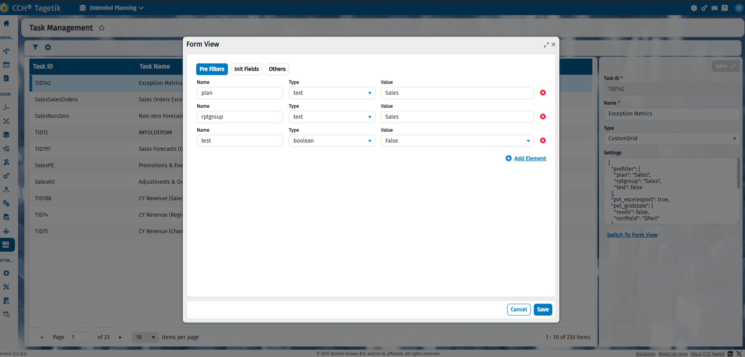 Supply Chain Planning Form View